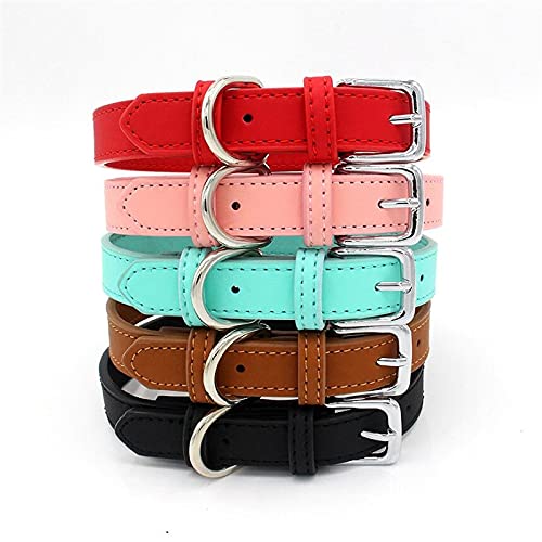 5 Colors PU Small Dogs Collars XS-M Adjustable Zinc Alloy Solid Color Puppy Collar Comfortable Durable Pets Supplies Accessories (Color : A Size : 29-38cm)