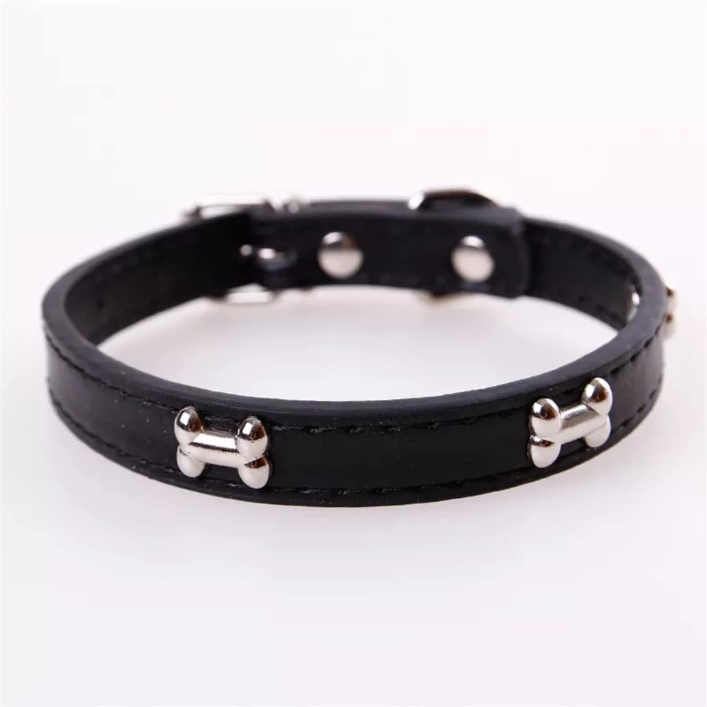Bone Leather Durable Pet Dog Collar Pet Supplies Accessories Neck Strap Collar for Dog Puppy Pug Collars for Small (Black Small)
