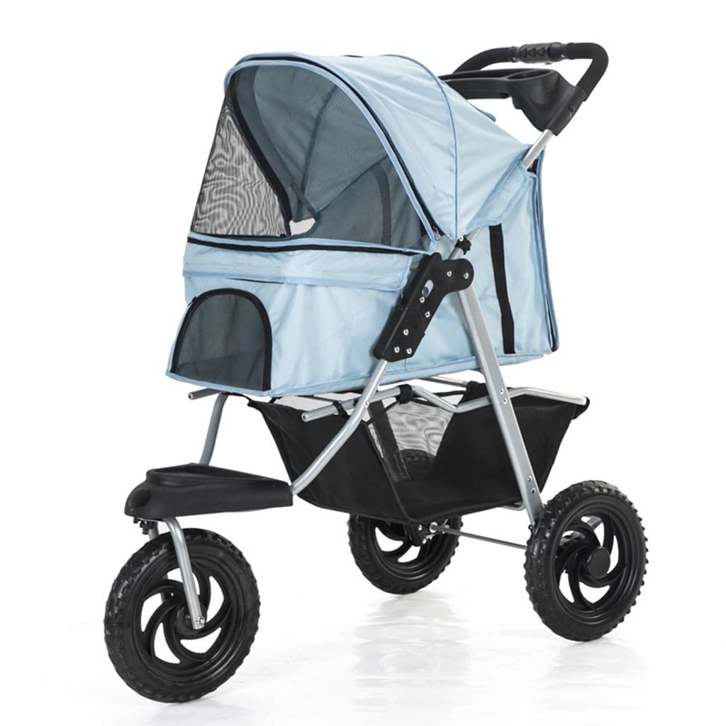 3 Wheel Pet Stroller Foldable for Small Medium Dogs and Cats, Pet Supplies Travel Beach Pet Buggy Dog Bicycle Trailer with Large Storage Basket, Capacity 25Kg (Color : Gray)