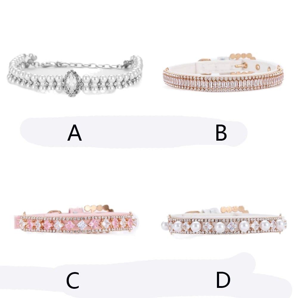 Artificial Leather Pet Collar, Crystal Bow Pendant Dog Necklace, Rhinestone Pearl Neck Strap for Dogs Cat Pet Supplies(L-B)