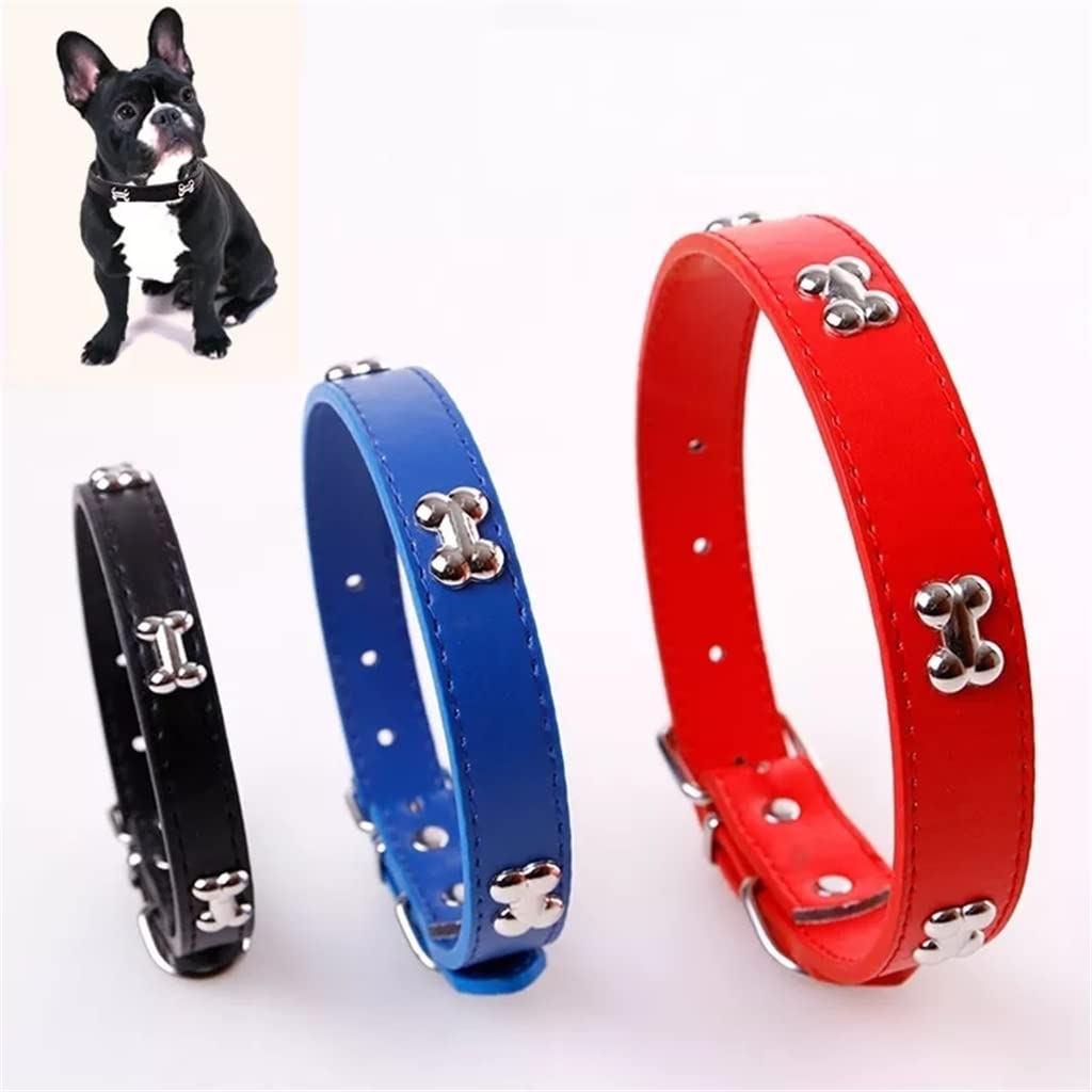 Bone Leather Durable Pet Dog Collar Pet Supplies Accessories Neck Strap Collar for Dog Puppy Pug Collars for Small (Black L)