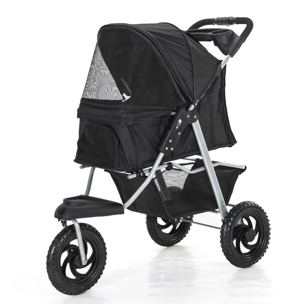 3 Wheel Pet Stroller Foldable for Small Medium Dogs and Cats, Pet Supplies Travel Beach Pet Buggy Dog Bicycle Trailer with Large Storage Basket, Capacity 25Kg (Color : Gray)