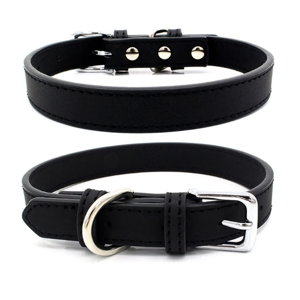 5 Colors PU Small Dogs Collars XS-M Adjustable Zinc Alloy Solid Color Puppy Collar Comfortable Durable Pets Supplies Accessories (Color : Black Size : 29-38cm)