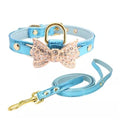 Bow Rhinestone PU Dog Collares Pet Supplies Artificial Diamond Bowknot Dog Leashes (Color : Blue Size : M Code) (Black M code)