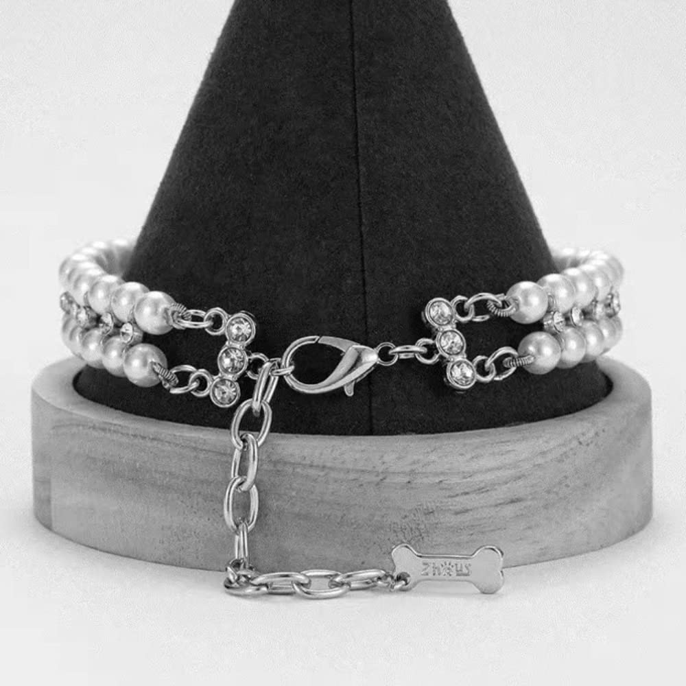 Artificial Leather Pet Collar, Crystal Bow Pendant Dog Necklace, Rhinestone Pearl Neck Strap for Dogs Cat Pet Supplies(L-B)