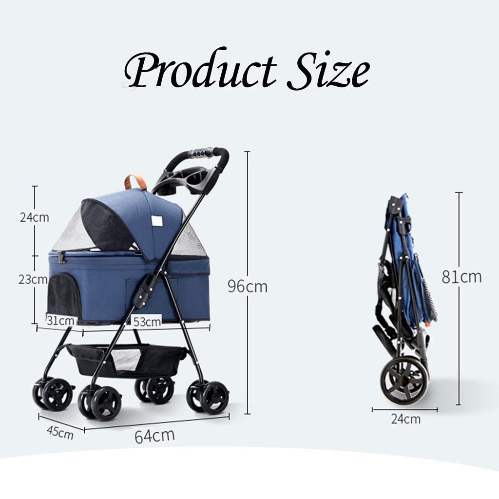 3 Wheel Pet Stroller Foldable for Small Medium Dogs and Cats, Pet Supplies Travel Beach Pet Buggy Dog Bicycle Trailer with Large Storage Basket, Capacity 25Kg (Color : Sky Blue)