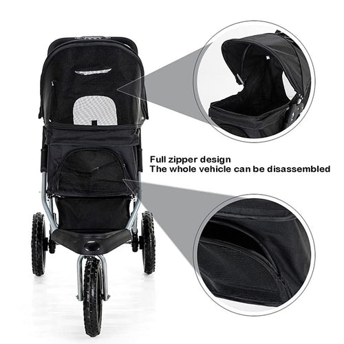 3 Wheel Pet Stroller Foldable for Small Medium Dogs and Cats, Pet Supplies Travel Beach Pet Buggy Dog Bicycle Trailer with Large Storage Basket, Capacity 25Kg (Color : Gray)