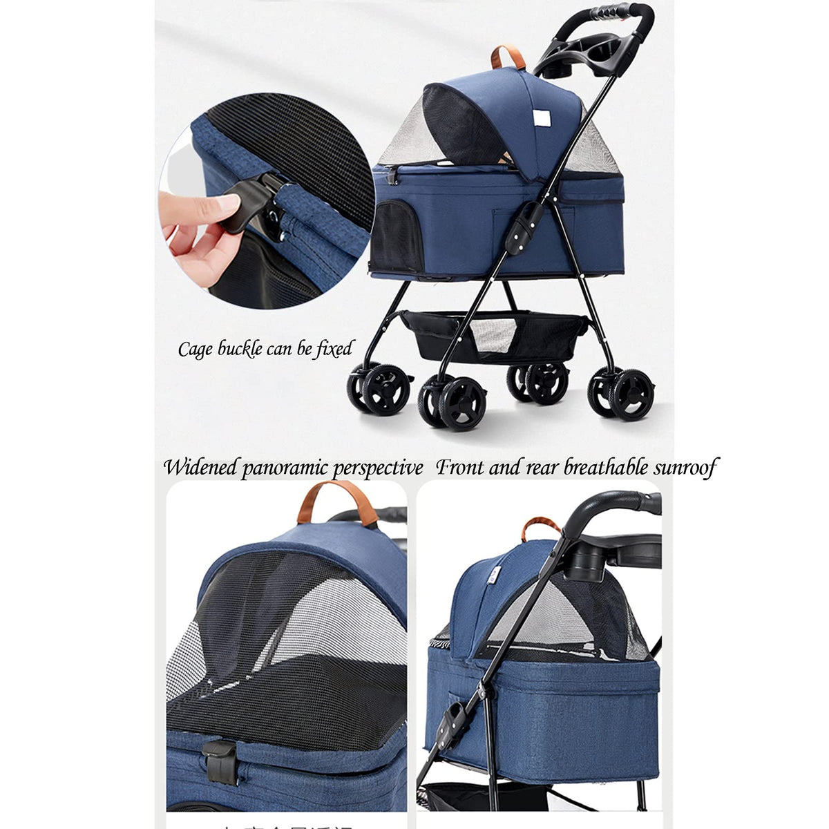 3 Wheel Pet Stroller Foldable for Small Medium Dogs and Cats, Pet Supplies Travel Beach Pet Buggy Dog Bicycle Trailer with Large Storage Basket, Capacity 25Kg (Color : Sky Blue)