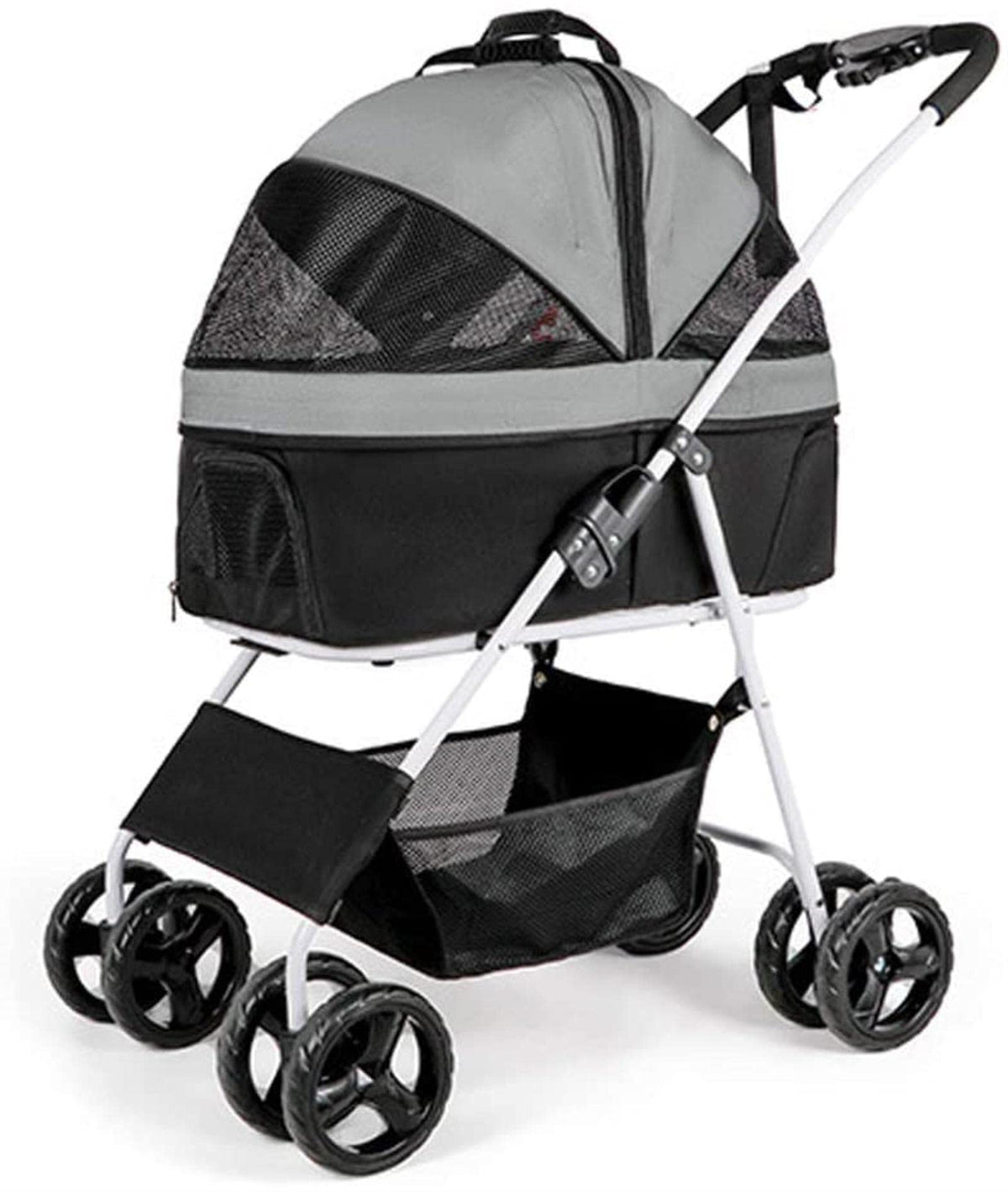 4 Wheel Foldable Dog Stroller Pushchairs Pram Detachable Carrier Lightweight Travel Pet Strollers for Cats and Dogs Up to 20KG Pet Supplies Accessories (Pink)