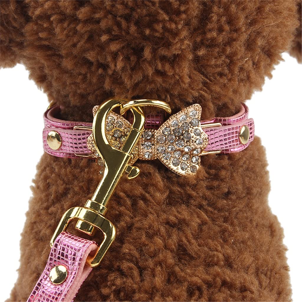 Bow Rhinestone PU Dog Collares Pet Supplies Artificial Diamond Bowknot Dog Leashes (Color : Blue Size : M Code) (Black M code)