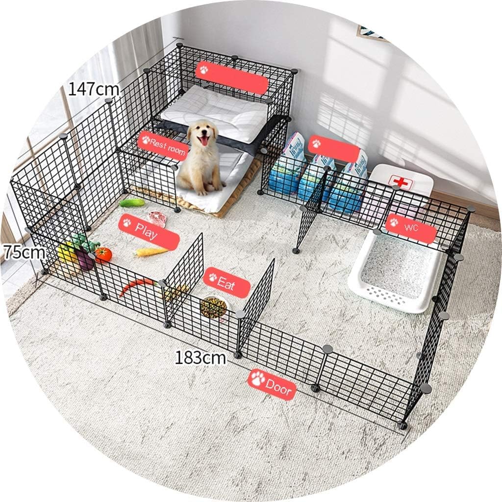 Black Small and Medium Sized Containment GateNo AssemblyHome IndoorEasy-to-Clean Pet PenPet Supplies(183x147x75cm)