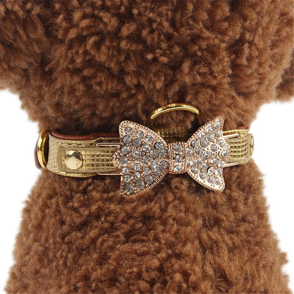 Bow Rhinestone PU Dog Collares Pet Supplies Artificial Diamond Bowknot Dog Leashes (Color : Blue Size : M Code) (XS code)