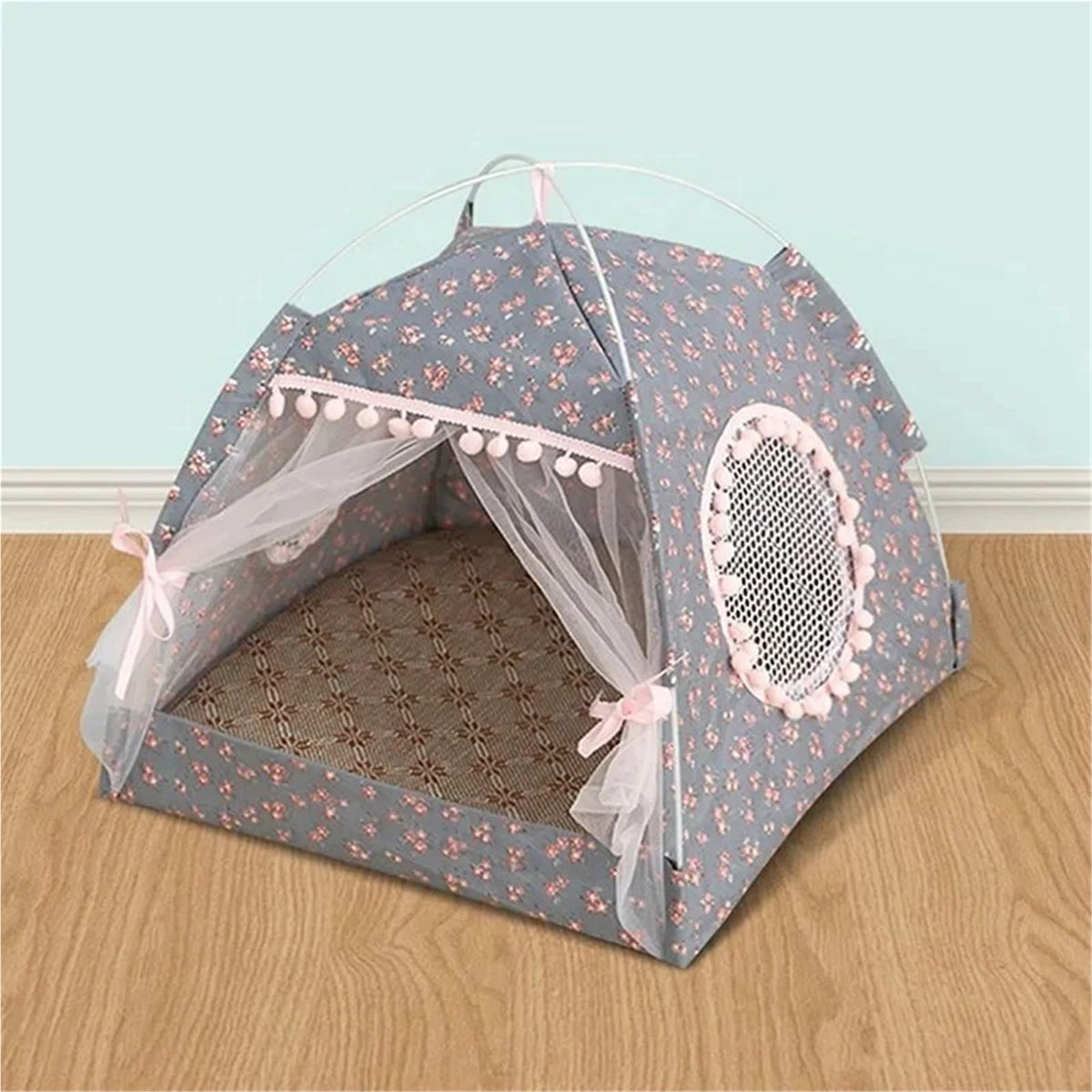 Breathable Foldable Indoor Pet Teepee Tent Kennel for Cats and Dogs - Universal Puppy Bed House Supplies(Gray)