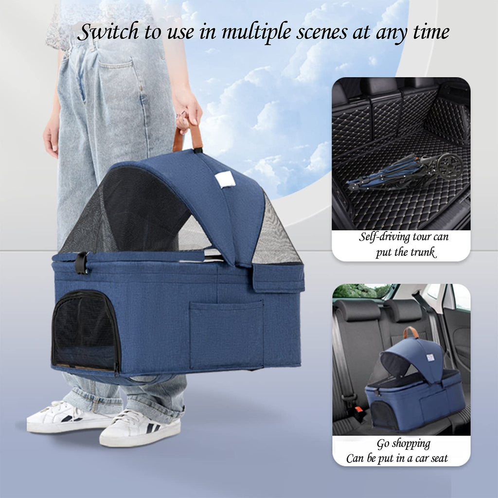 3 Wheel Pet Stroller Foldable for Small Medium Dogs and Cats, Pet Supplies Travel Beach Pet Buggy Dog Bicycle Trailer with Large Storage Basket, Capacity 25Kg (Color : Sky Blue)