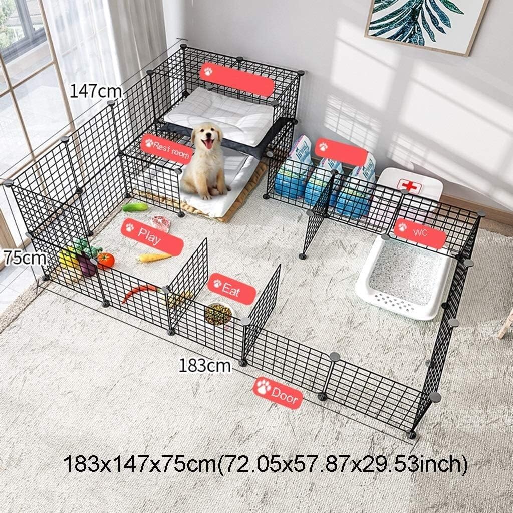 Black Small and Medium Sized Containment GateNo AssemblyHome IndoorEasy-to-Clean Pet PenPet Supplies(183x147x75cm)