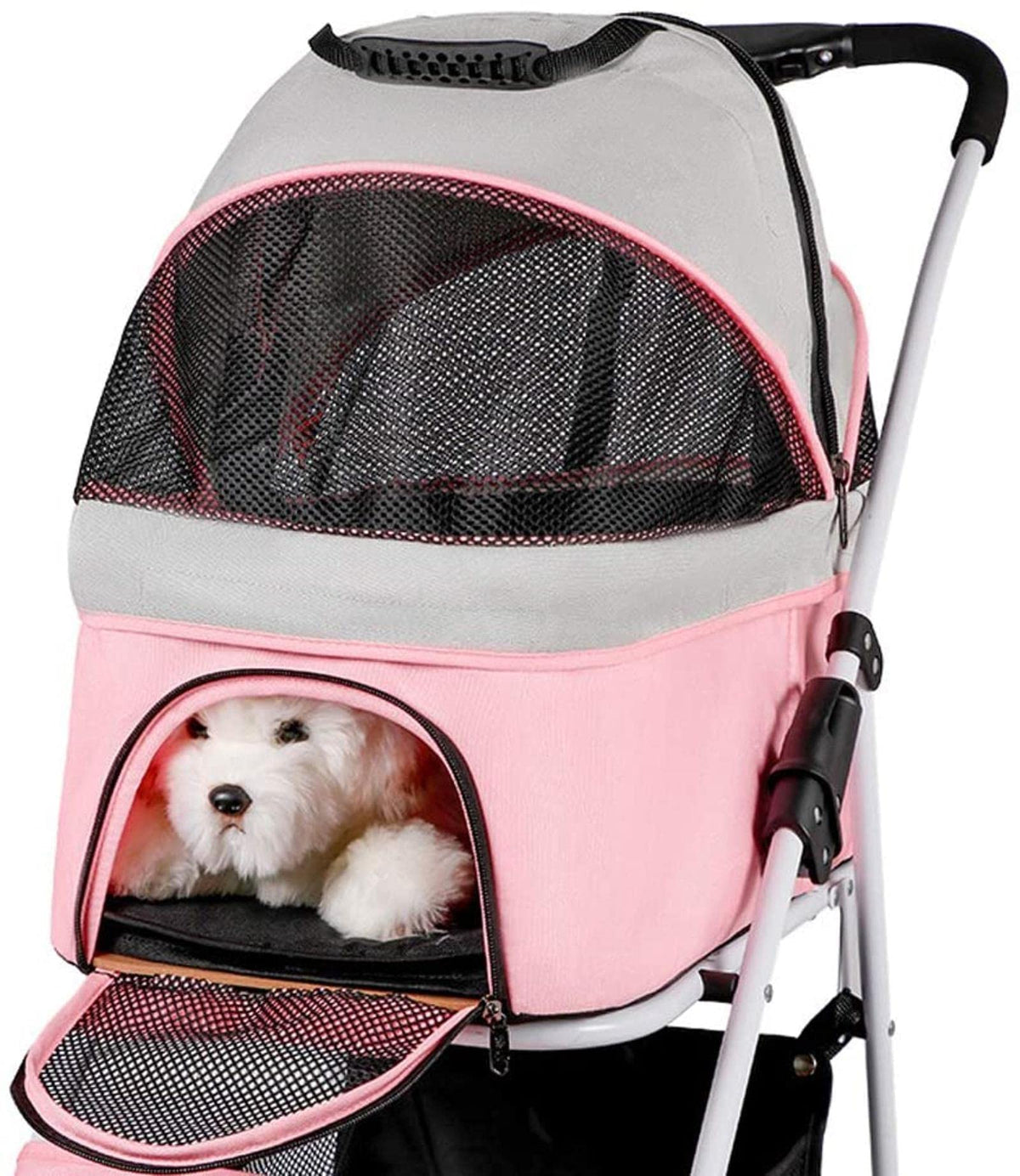 4 Wheel Foldable Dog Stroller Pushchairs Pram Detachable Carrier Lightweight Travel Pet Strollers for Cats and Dogs Up to 20KG Pet Supplies Accessories (Pink)